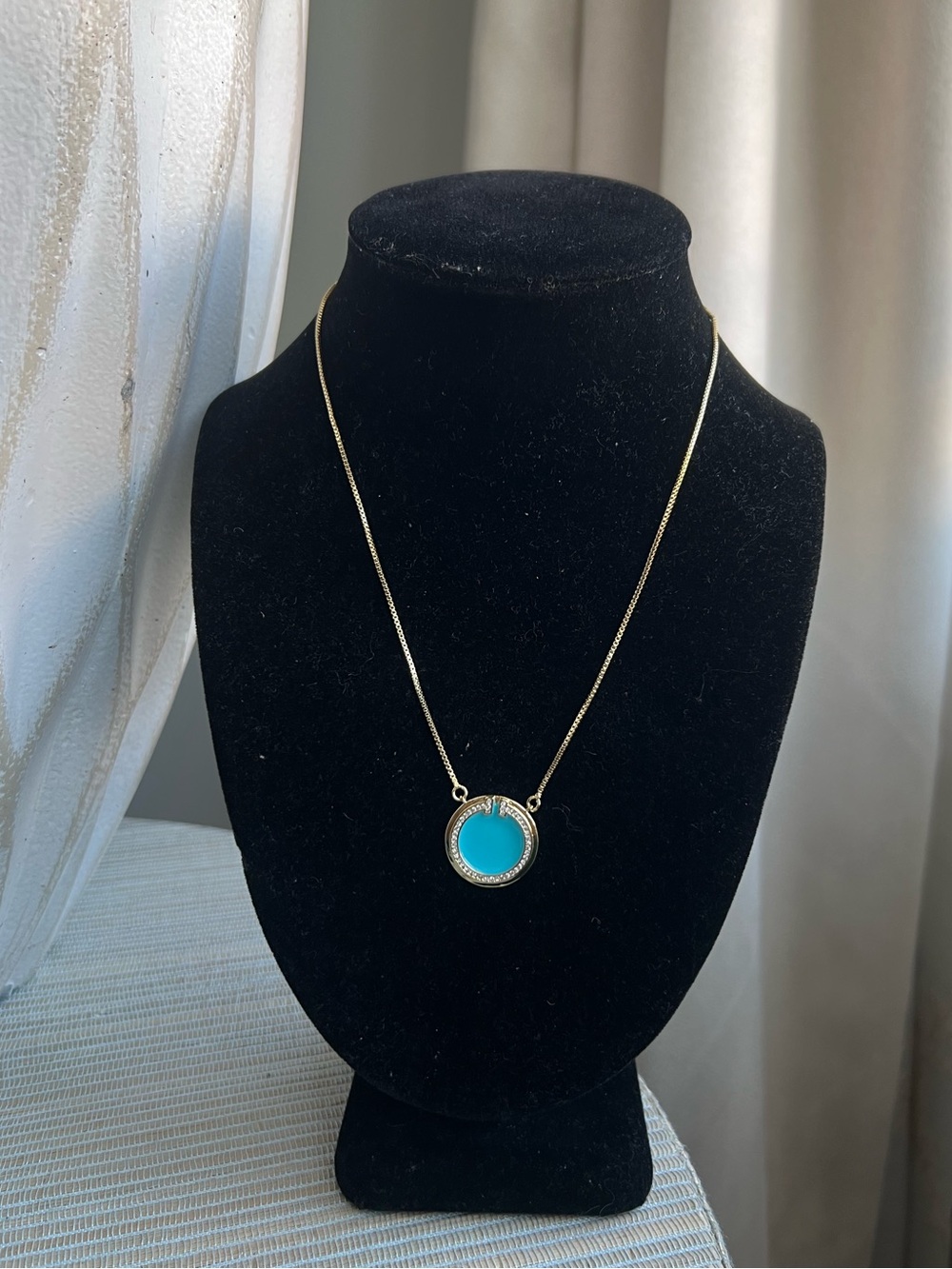 🩷- Gold Chain Necklace with Turquoise and pavé Pendant